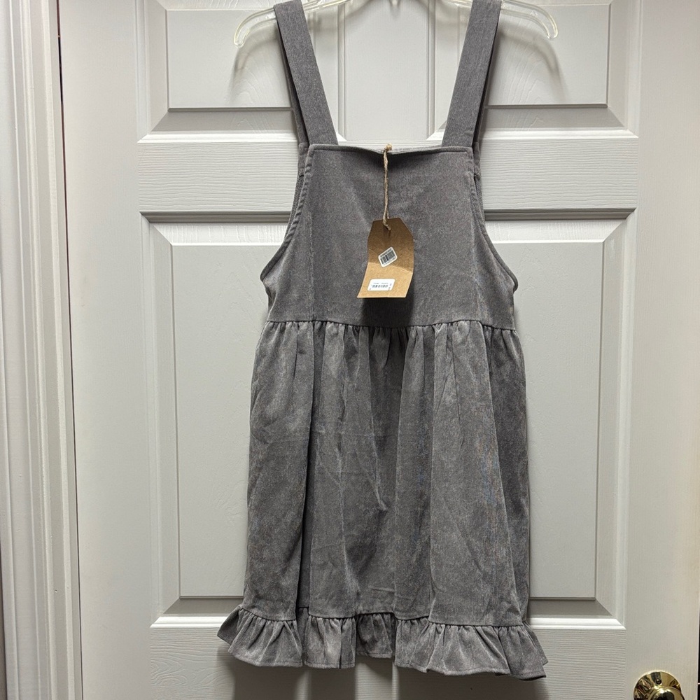 NWT Listicle Gray Ruffle Hem jumper overall Dress corduroy SMALL Dry Goods